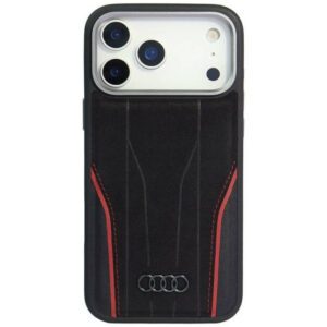 Audi R8 tok valódi bőr MagSafe tok iPhone 17 Pro fekete-piroshoz
