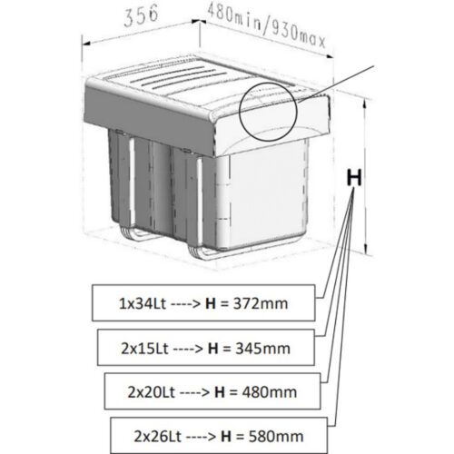EKOTECH MEGA 40 - 1x15 liter+2x7 liter Szelektív hulladékgyűjtő - Image 2
