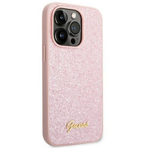 Eredeti tok GUESS GUHCP14XHGGSHP iPhone 14 PRO MAX készülékhez (Glitter Flakes Script Metal Logo / rózsaszín) - Image 2
