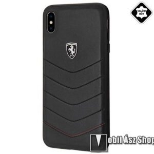 Ferrari Scuderia műanyag védő tok / valódi bőr hátlap - FEKETE - APPLE iPhone XS Max - FEHQUHCI64BK - GYÁRI