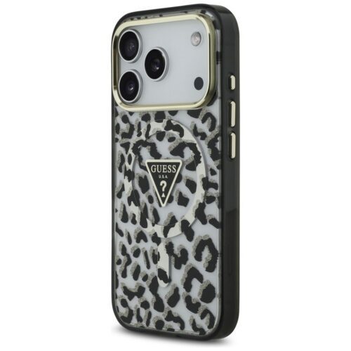 GUESS tok IPHONE 17 Pro kompatibilis MagSafe GUHMP17LHLEGTGLK (PC TPU W/ Leopárd csillogás) fekete