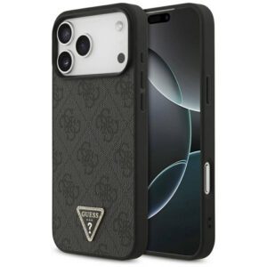 Guess bőr 4G háromszög Strass MagSafe tok iPhone 17 Pro Max fekete