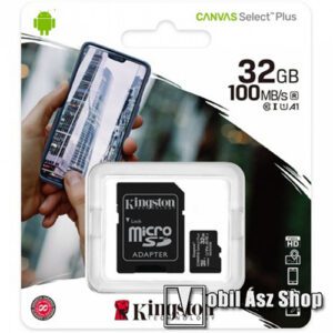 KINGSTON MEMÓRIAKÁRTYA TransFlash 32GB - SDCS2/32GBSP - microSDXC Canvas Select Plus + SD adapter - Class 10