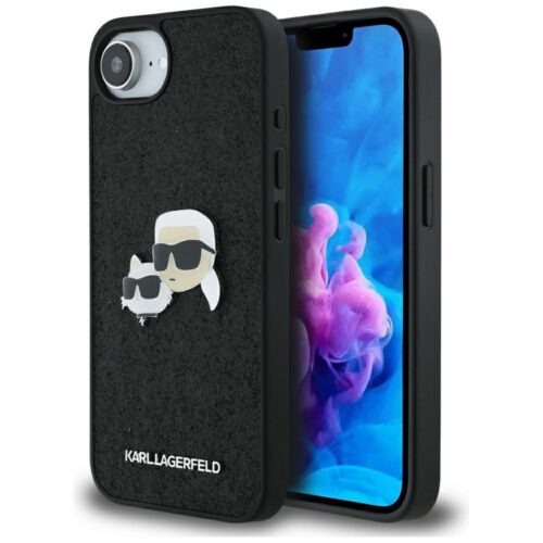 Karl Lagerfeld HC rögzített csillogó K&C Heads logós fém kitűző tok iPhone 16e
