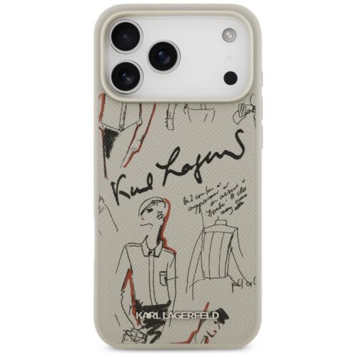Karl Lagerfeld szemcsés mintás és logós MagSafe tok iPhone 17 Pro Max szürke színhez - Image 2