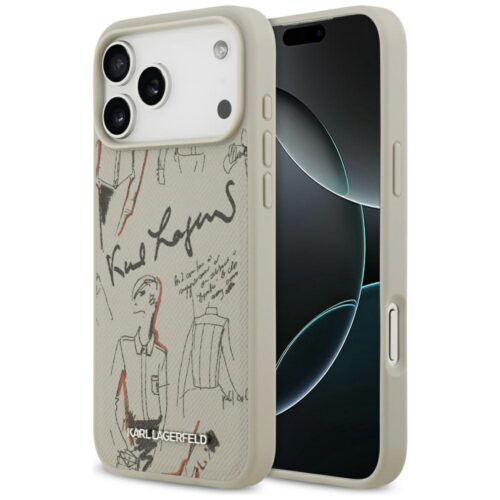 Karl Lagerfeld szemcsés mintás és logós MagSafe tok iPhone 17 Pro Max szürke színhez