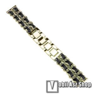 Okosóra szíj - ARANY / FEKETE - rozsdamentes acél / PU bőr - 190mm hosszú