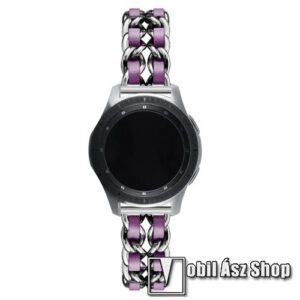 Okosóra szíj - EZÜST / LILA - rozsdamentes acél / PU bőr - 190mm hosszú