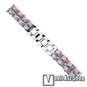 Okosóra szíj - EZÜST / RÓZSASZÍN - rozsdamentes acél / PU bőr - 190mm hosszú