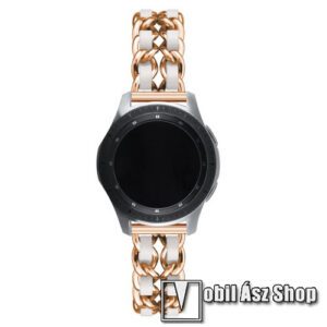 Okosóra szíj - ROSE GOLD / FEHÉR - rozsdamentes acél / PU bőr - 190mm hosszú