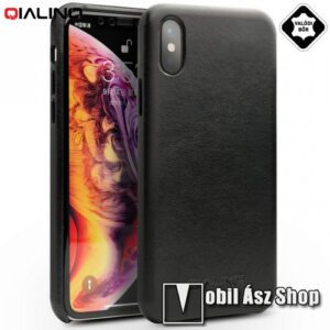 QIALINO műanyag telefonvédő (valódi bőrbevonat) FEKETE - Apple iPhone XS Max 6.5 - GYÁRI