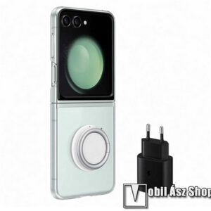 SAMSUNG kezdőcsomag / ajándékcsomag - szilikon tok + tartógyűrű + 25W hálózati töltő Type-C aljzattal - ÁTLÁTSZÓ - SAMSUNG Galaxy Z Flip5 (SM-F707B) - EF-XF73KKTEGWW - GYÁRI