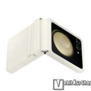 SAMSUNG műanyag védő tok / bőrhatású hátlap - KRÉM SZÍNŰ - zsanérvédő - SAMSUNG Galaxy Z Flip5 (SM-F707B) - EF-VF731PUEGWW - GYÁRI