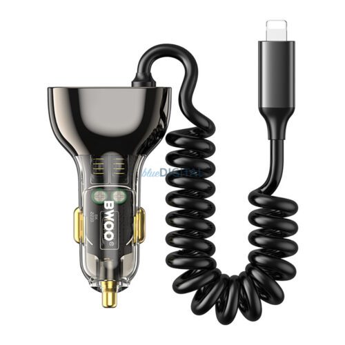 BWOO CC96L 30W PD autós töltő 1x USB-C 1x USB port Lighning kábellel szürke - Image 2