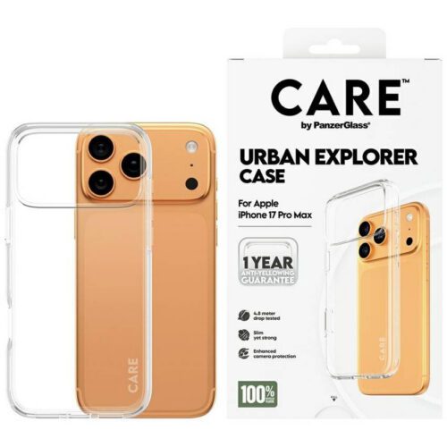 Case CARE by PanzerGlass zászlóshajó Urban Explorer w. Clear Frame iPhone 17 Pro Max átlátszó tokhoz
