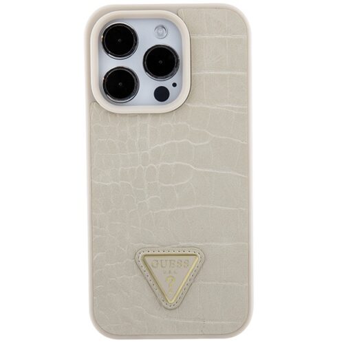 Guess GUHCP15LPCRTHCD iPhone 15 Pro 6.1" arany keménytok Croco háromszög logo - Image 2