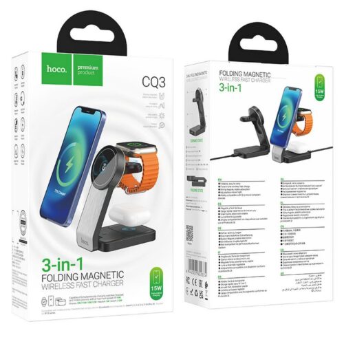 HOCO vezeték nélküli töltő 3 az 1-ben 15W Magsafe kompatibilis motorkerékpár CQ3 fekete - Image 2