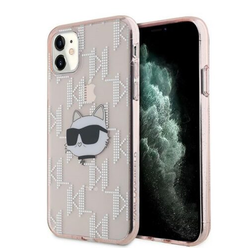Karl Lagerfeld KLHCN61HKLPCHP IML Choupette Head & Monogram tok iPhone 11 - rózsaszín