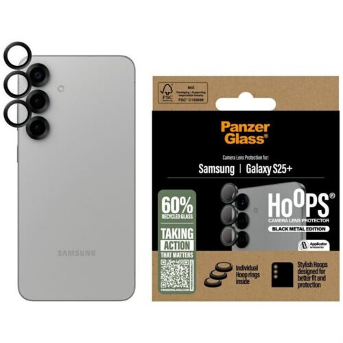 PanzerGlass Hoops Lens Protector edzett üveg kamera lencse védő fólia fekete szegéllyel Samsung Galaxy S25 Plus