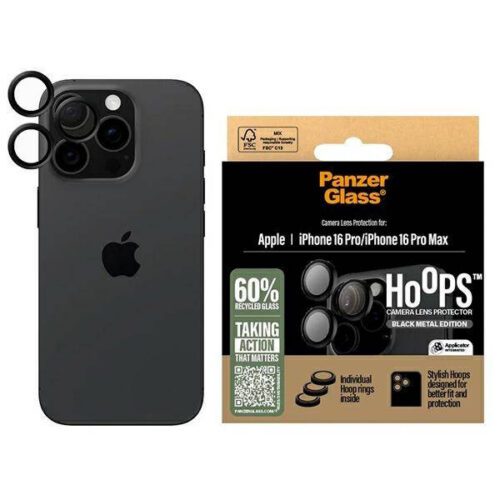PanzerGlass Hoops kamera lencse védő edzett üveg fekete szegéllyel iPhone 16 Pro/16 Pro Max