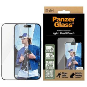 PanzerGlass Ultra-Wide Fit edzett üveg fekete szegéllyel iPhone 15/16
