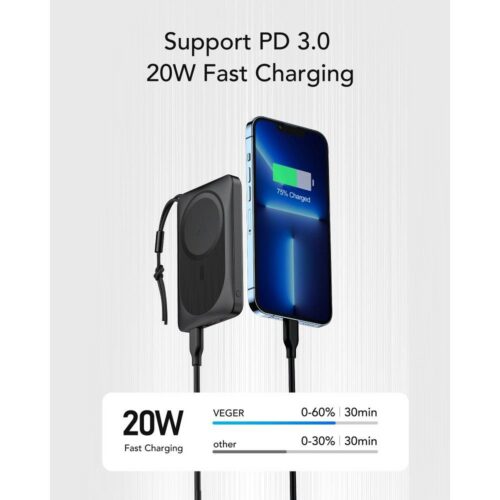 Veger MagOn MagSafe powerbank 10000mAh 2A 20W PD QC3.0 - fekete - Image 2