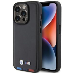 BMW BMHCP15L22PTDK iPhone 15 Pro 6.1" fekete bőr bélyegző Tricolor tok