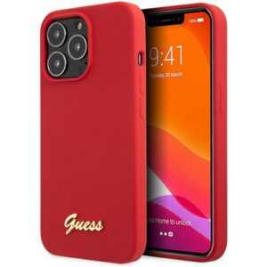 Guess GUHCP13XLSLMGRE iPhone 13 Pro Max 6.7" piros/burgundi keménytok szilikon Vintage arany logó