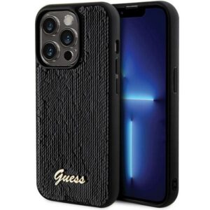 Guess GUHCP13XPSFDGSK iPhone 13 Pro Max 6.7" fekete/arany keménytok Sequin Script Metal