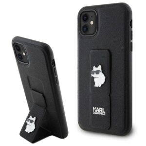 Karl Lagerfeld KLHCN61GSACHPK iPhone 11 6.1" fekete keménytok Gripstand Saffiano Choupette kitűző