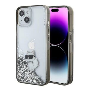 Karl Lagerfeld KLHCP15SLKCNSK iPhone 15 6.1" átlátszó keménytok folyékony csillámos Choupette