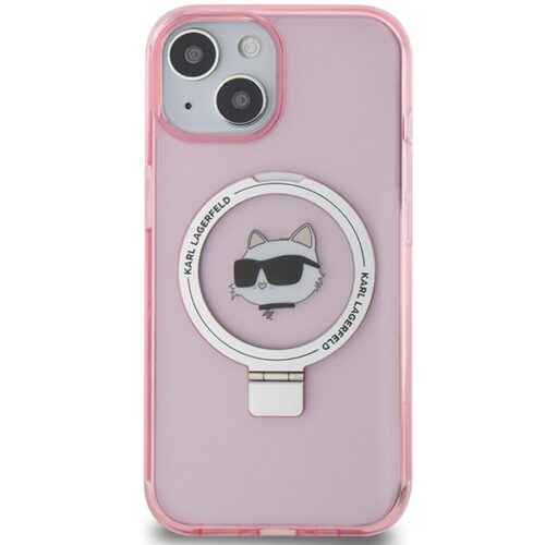 Karl Lagerfeld KLHMP15SHMRSCHP iPhone 15 6.1" rózsaszín keménytok gyűrűs állvány Choupette Head MagSafe - Image 2