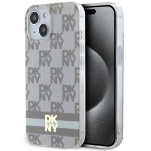 DKNY DKHMP14SHCPTSE IML Checkered Mono Pattern & Printed Stripes MagSafe-kompatibilis tok iPhone 14 - bézs