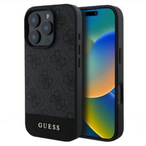 GUESS 4G STRIPE műanyag telefonvédő (textil hátlap) SZÜRKE Apple iPhone 16 Pro Max