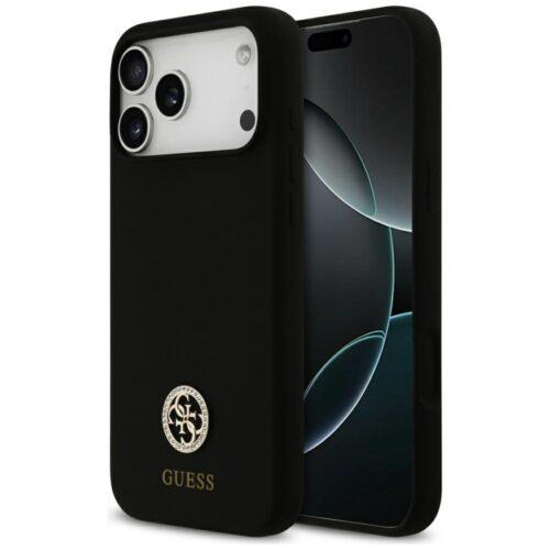 Guess szilikon logó Strass 4G MagSafe tok iPhone 17 Pro Max fekete