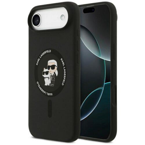 Karl Lagerfeld szilikon Karl&Choupette gyűrű MagSafe tok iPhone Airhez Fekete