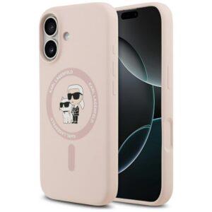 tok Karl Lagerfeld szilikon Karl&Choupette gyűrű MagSafe iPhone 17 rózsaszínhez