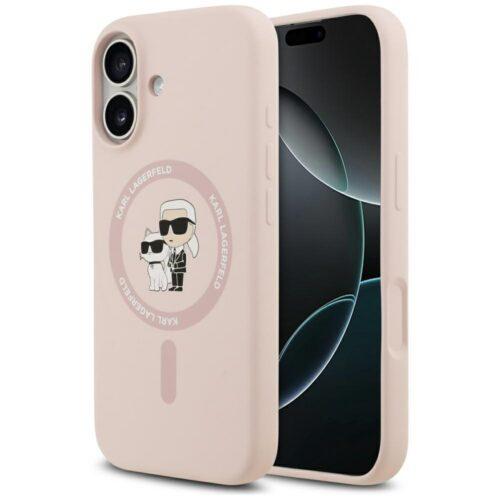 tok Karl Lagerfeld szilikon Karl&Choupette gyűrű MagSafe iPhone 17 rózsaszínhez