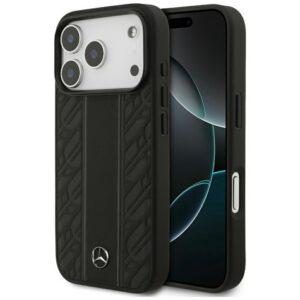 tok Mercedes Leather Laurel Leaves Stripes MagSafe tok iPhone 17 Pro fekete