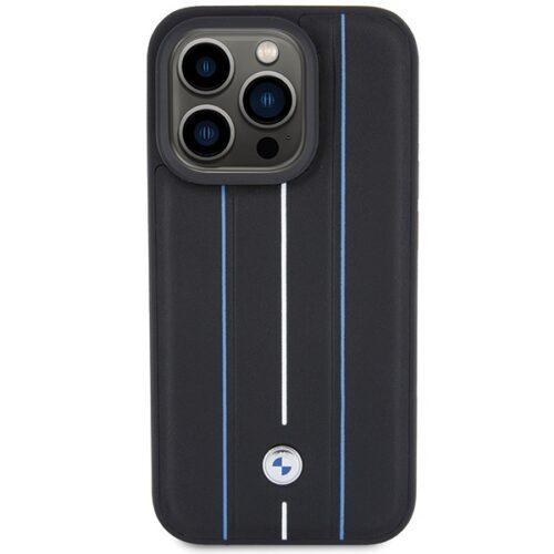 BMW BMHCP15X22RVSK iPhone 15 Pro Max 6.7" fekete bőr keménytok Bélyegző kék vonalak - Image 2