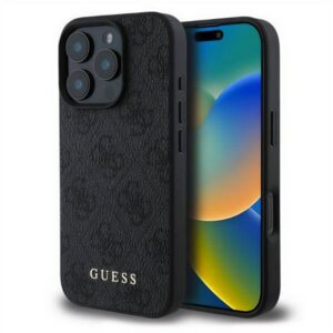 GUESS 4G METAL GOLD LOGO műanyag telefonvédő (textil hátlap) FEKETE Apple iPhone 16 Pro