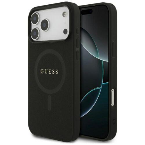 Guess Saffiano klasszikus logós MagSafe tok iPhone 17 Pro Max fekete színben