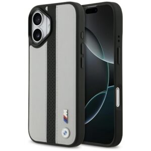 BMW M perforált csíkos logóval ellátott tok MagSafe iPhone 17 szürke