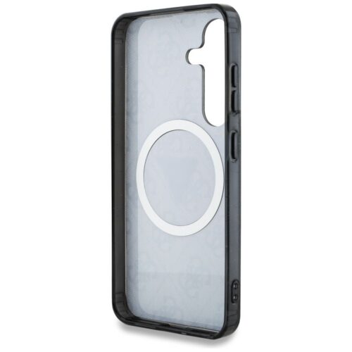 Guess GUHMS25SHG4PRTGK IML Metal Glitter 4G Circle Triangle MagSafe-kompatibilis tok Samsung Galaxy S25 - fekete