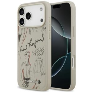 Karl Lagerfeld szemcsés mintás és logós MagSafe tok iPhone 17 Pro Max szürke színhez