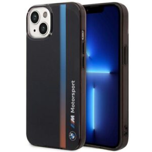 Etui BMW BMHCP14S22HVGV iPhone 14 6.1" fekete IML tricolor csíkozású csíkok tok