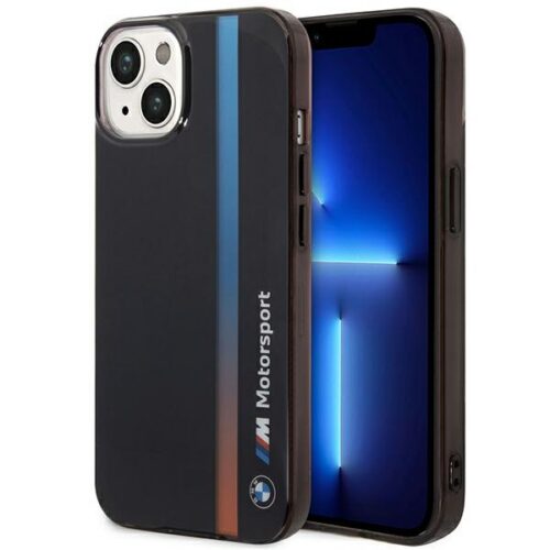 Etui BMW BMHCP14S22HVGV iPhone 14 6.1" fekete IML tricolor csíkozású csíkok tok